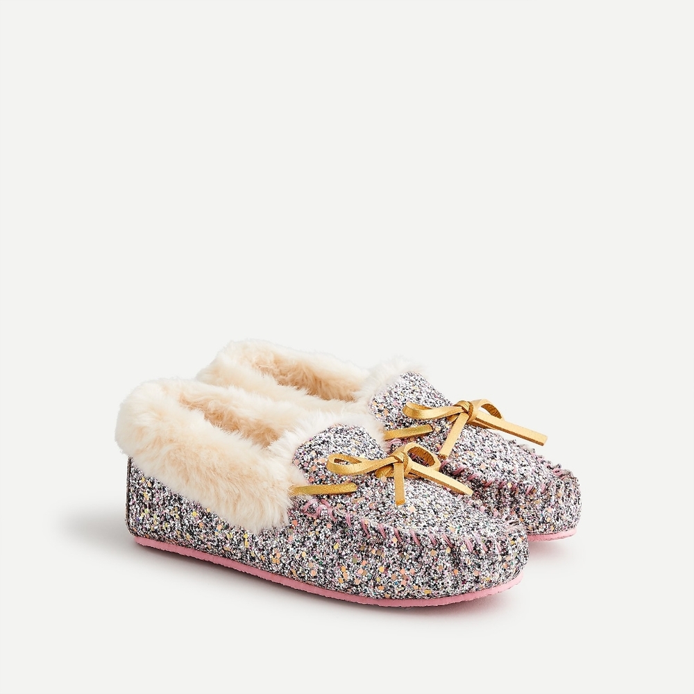 New! J Crew sz 4 Girls' Lodge Moccasins Rainbow Glitter NWT